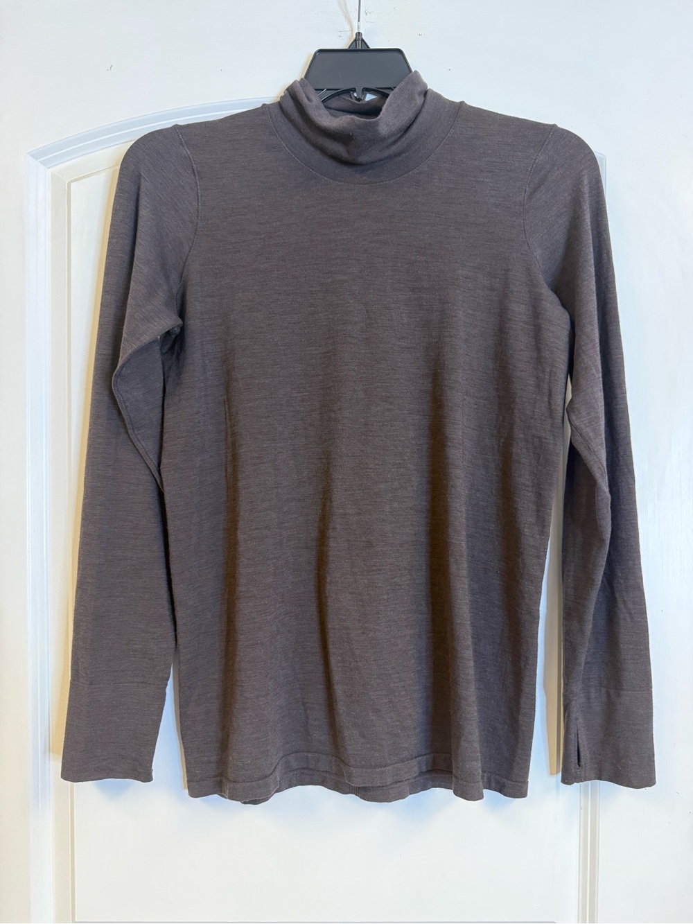 Athleta Foresthill Ascent Turtleneck Top Brown XL Merino Wool Blend Thumbholes